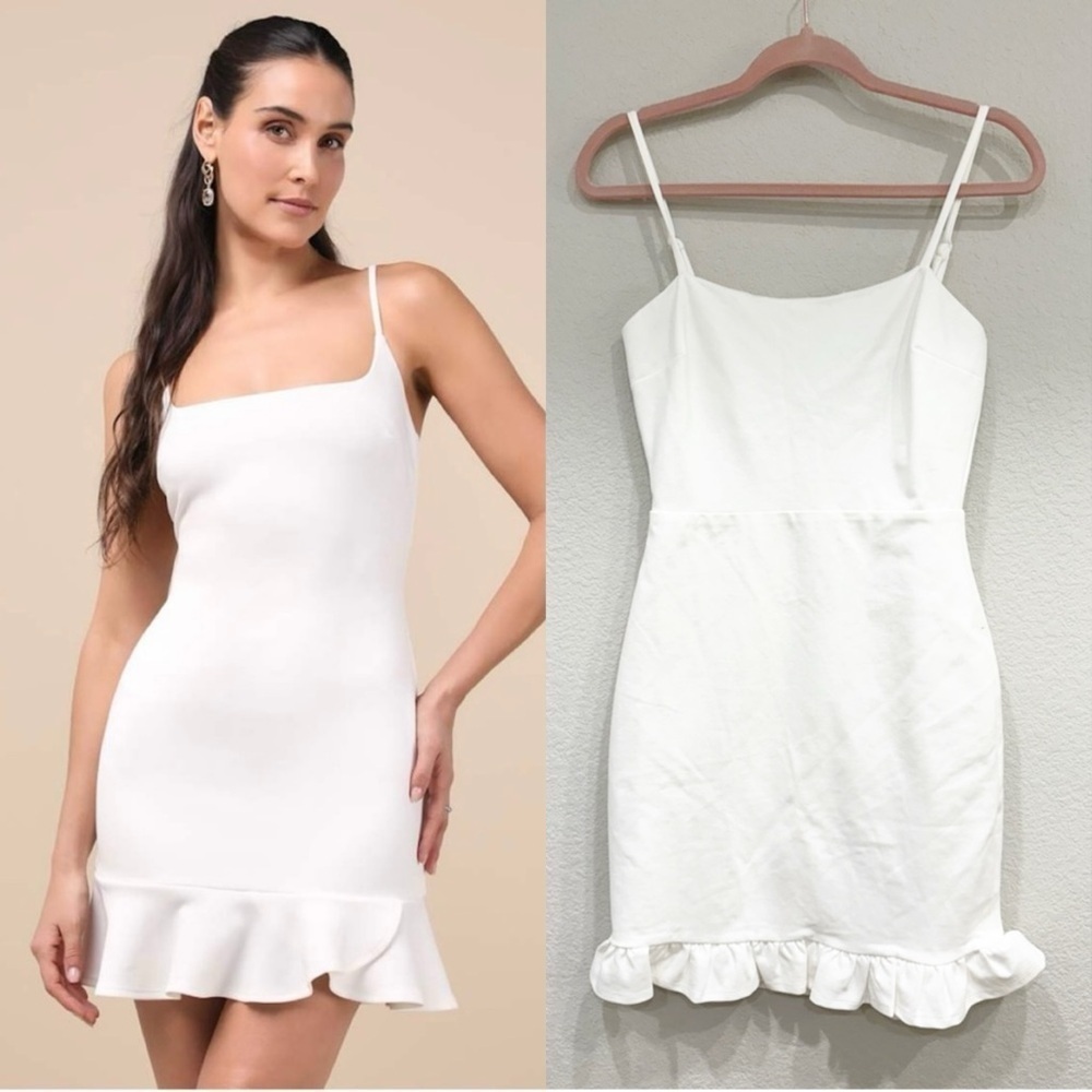 NWOT Lulus Compelling Composure White Sleeveless Ruffled Bodycon‎ Mini Dress